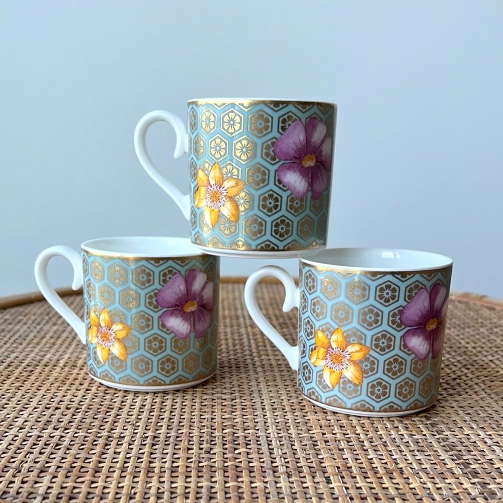 Vintage Villeroy & Boch Aureus Floral Coffee Cups Set of 3